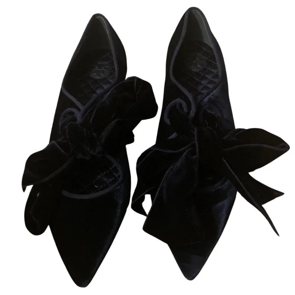 NIB Tory Burch Clara Oversized Bow Velvet Flats US 6.5